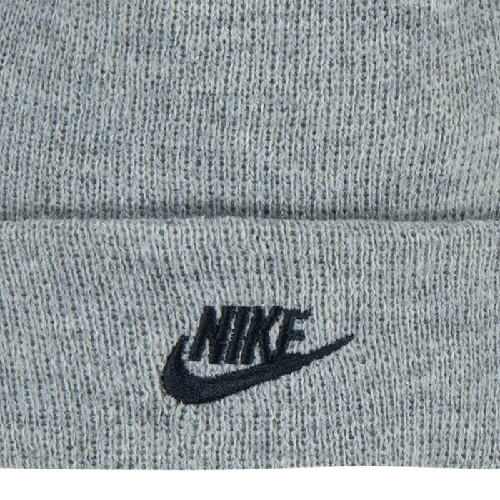 Dark grey heather knit beanie cuff with embroidered Nike logo