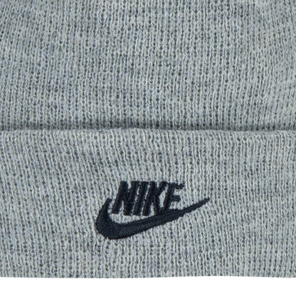 Dark grey heather knit beanie cuff with embroidered Nike logo