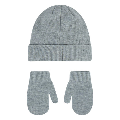 Dark grey heather knit beanie and gloves set with Nike logo details