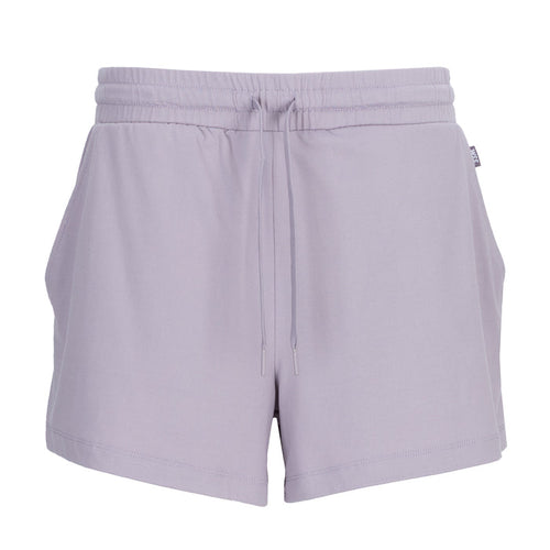 Women's knit short, light violet, elastic waistband with drawstring, front