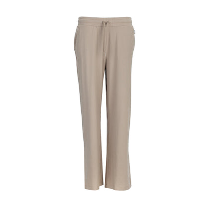 Women’s knit wide-leg pants in light beige, elastic waist with drawstring