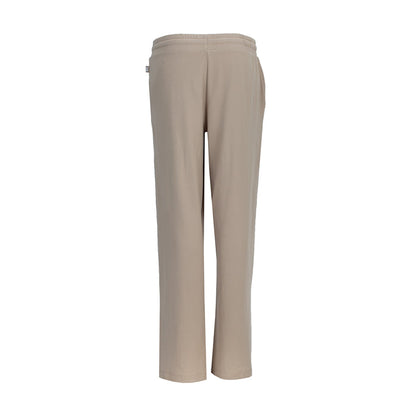 Women’s knit wide-leg pants in light beige, elastic waistband, straight wide legs