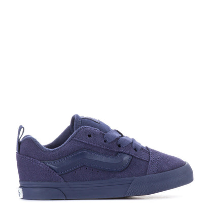 Toddler suede sneakers, dark navy with lace-up front and side stripe