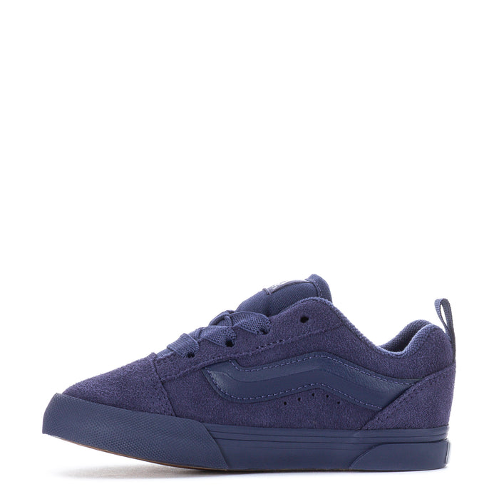 Toddler suede sneakers, dark navy lace-up with low-profile sole