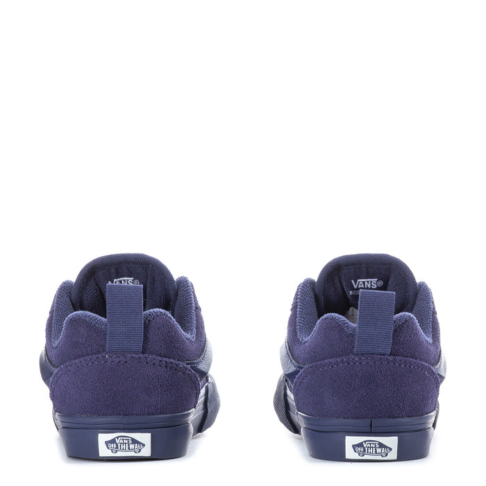 Toddler dark navy suede sneakers with cushioned heel and Vans Off the Wall tag