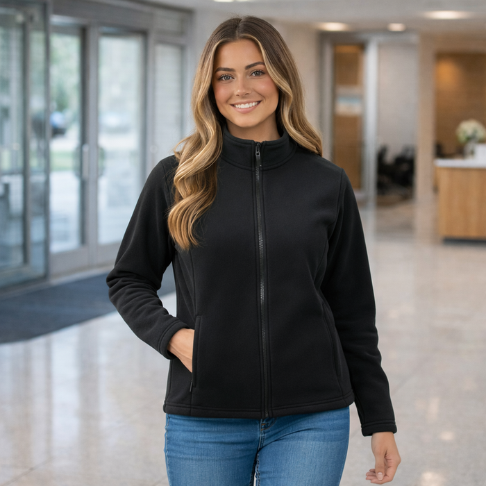 Bizcare ladies polar fleece jacket PF631 black zip-up with high collar