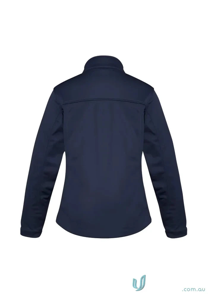 Navy blue womens softshell jacket with stand-up collar from Ladies U Tech SoftShell collection