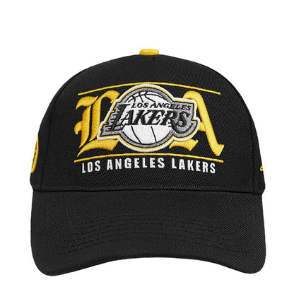 Black snapback baseball cap with yellow Lakers logo and team name front