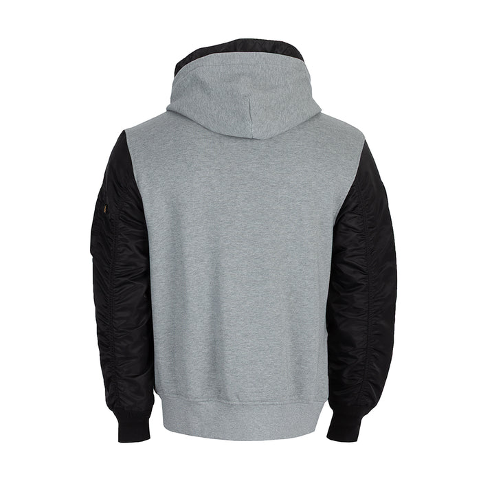Men's Raiders zip-up hoodie jacket, back view heather gray with black sleeves