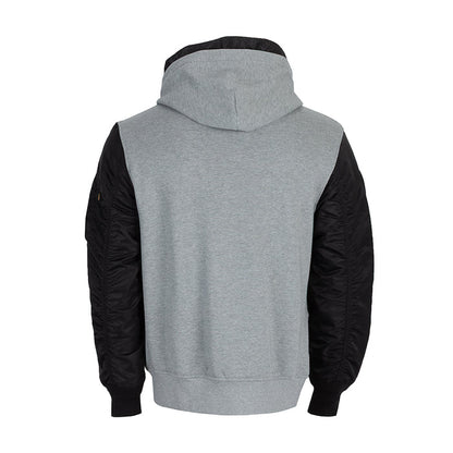 Men's Raiders zip-up hoodie jacket, back view heather gray with black sleeves
