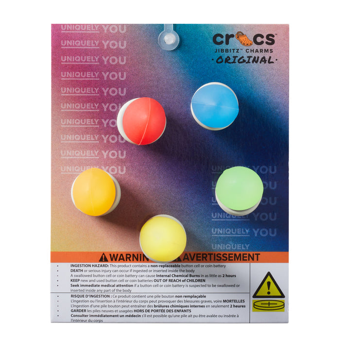LED holiday lights Jibbitz charms, 5-pack with red, blue, green, yellow circular caps