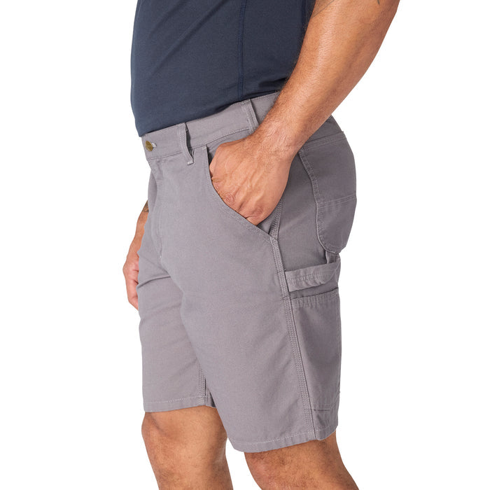 Men's steel gray loose 9-inch shorts with side pocket and stitched cargo-style panels