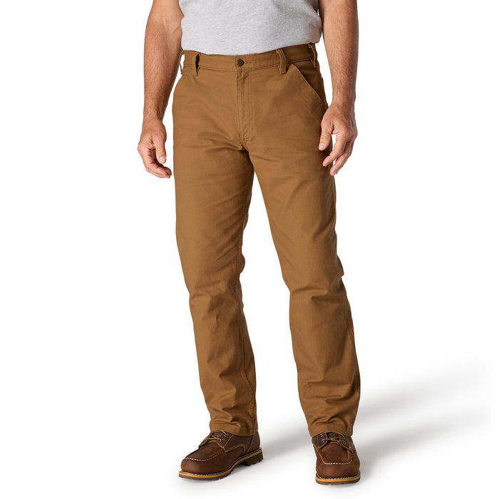 Men's loose straight duck dungaree pants in Carhartt brown with belt loops and cuffs