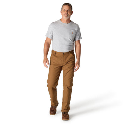 Men's loose straight duck dungaree pants in Carhartt brown, full-length straight legs