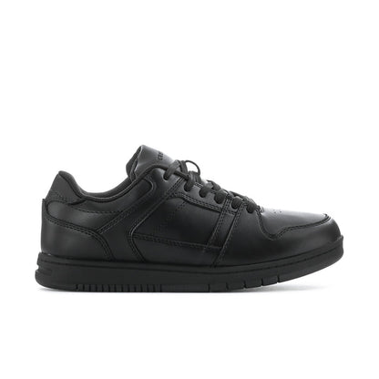 Men's black lace-up low-top sneakers with padded collar and stitched panels