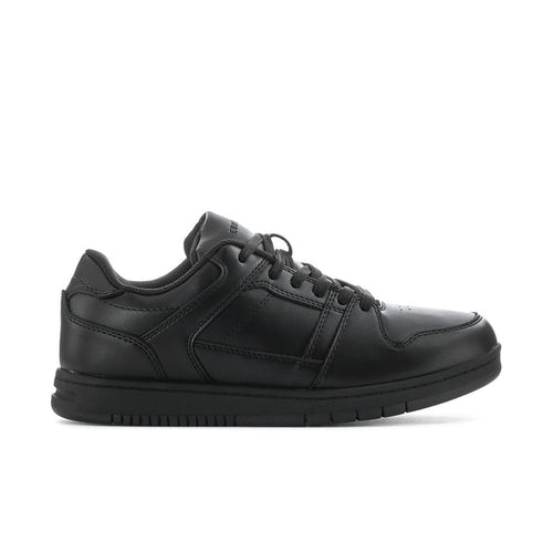Men's black lace-up low-top sneakers with padded collar and stitched panels