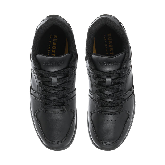 Pair of men's black sneakers with lace-up uppers and branded inner lining