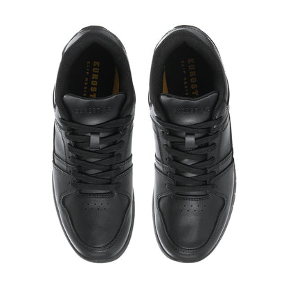 Pair of men's black sneakers with lace-up uppers and branded inner lining