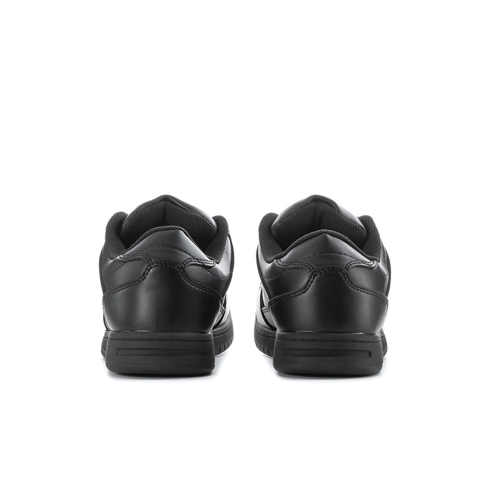 Men's black sneakers with rear heel design and low-profile rubber outsole