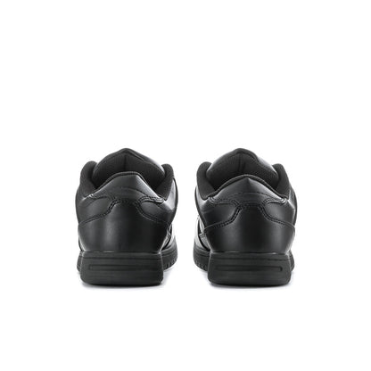 Men's black sneakers with rear heel design and low-profile rubber outsole