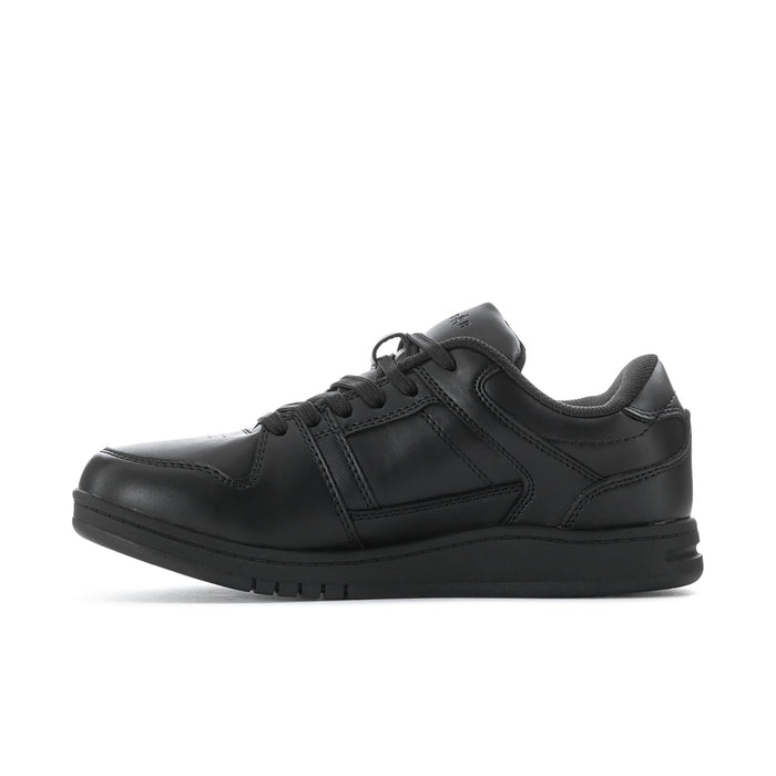 Men's black lace-up low-top sneakers with side stripes and chunky sole