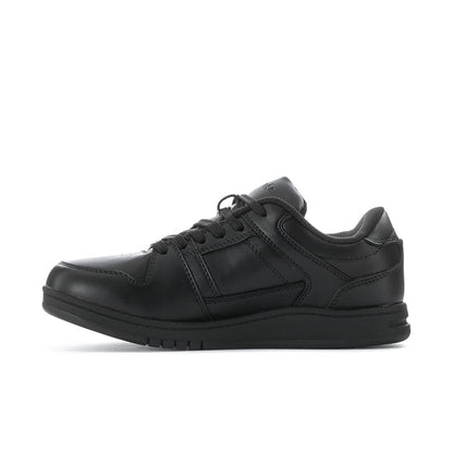 Men's black lace-up low-top sneakers with side stripes and chunky sole