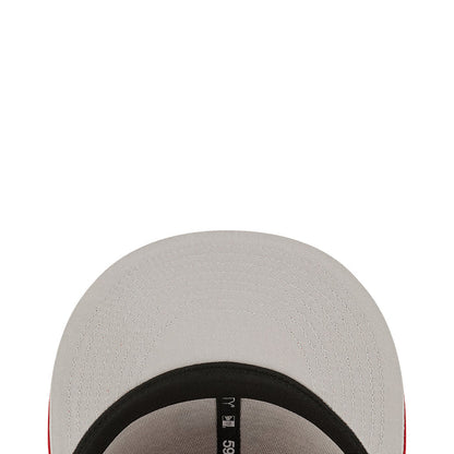 Light gray/white baseball cap with black underside and small side mark