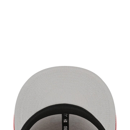 Light gray baseball cap crown with black inner rim and small brand mark