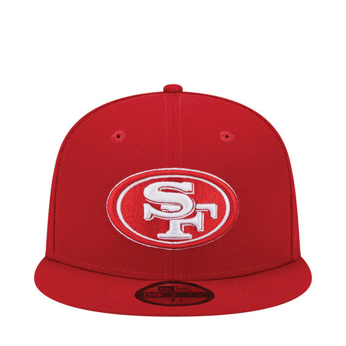 Scarlet red baseball cap with embroidered oval team logo patch