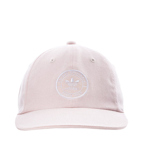 Light pink Adidas relaxed strapback cap with circular logo at front