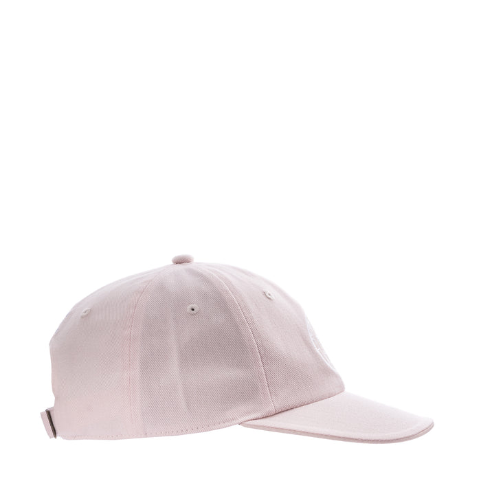 Light pink strapback cap, side view with adjustable strap tab