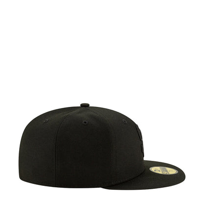Black baseball cap, side view with small stitched logo