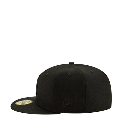 Black baseball cap with small side logo and flat brim
