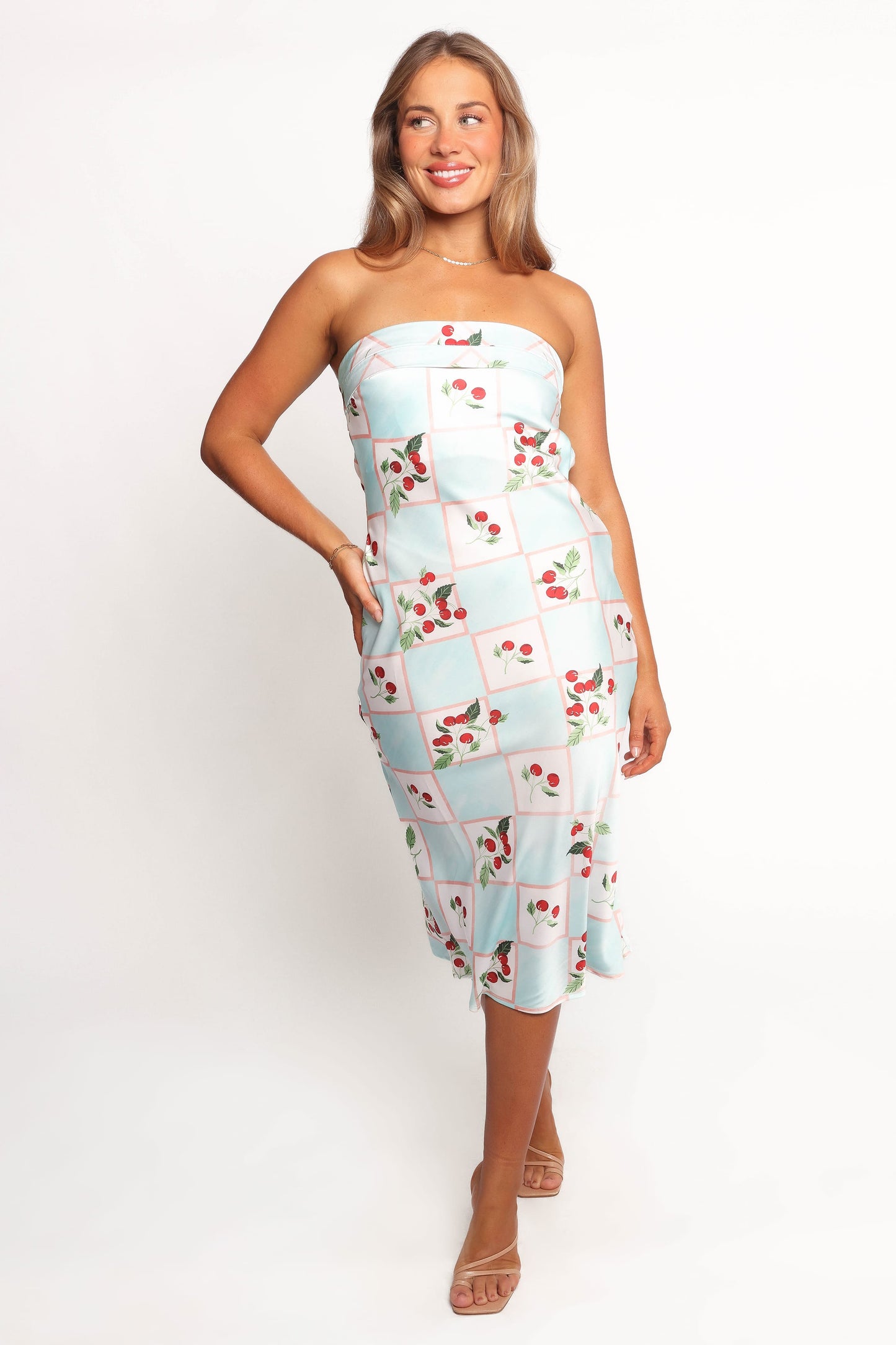 Benton Strapless Midi Dress - Cherry Print