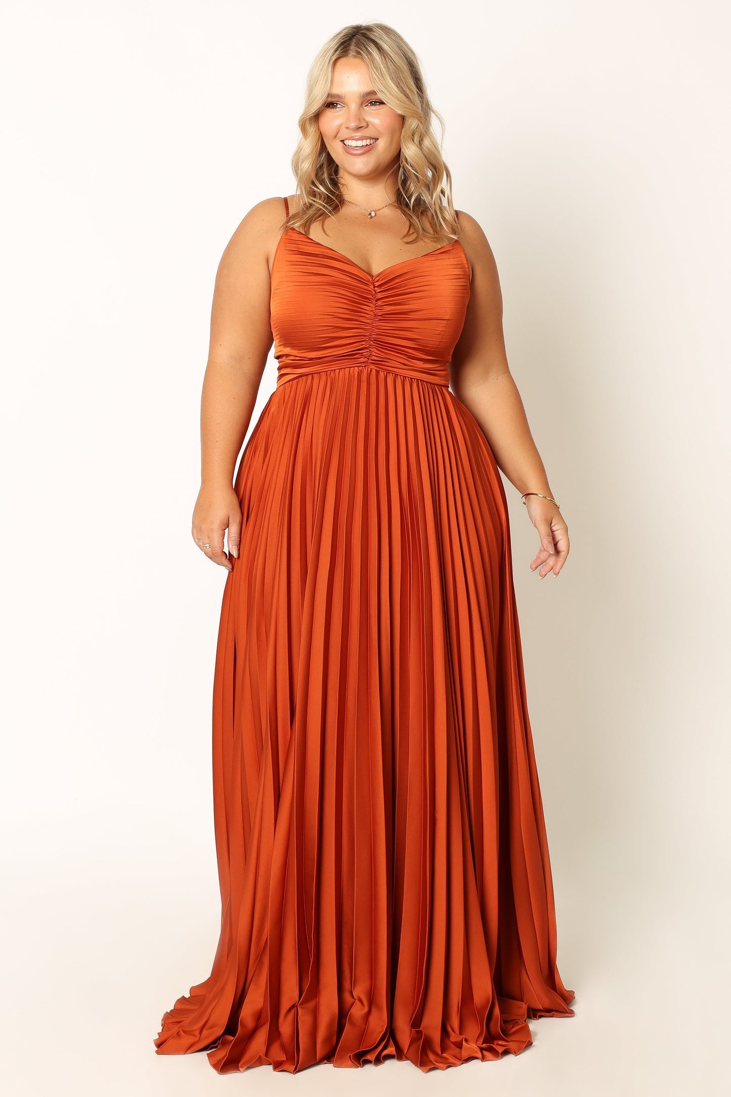 Naira Pleated Maxi Dress - Sunset Orange