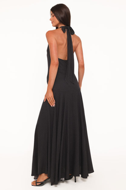 Natalie Halterneck Maxi Dress - Black Polka Dot