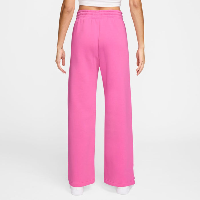 Pink fleece wide-leg pants with drawstring elastic waistband