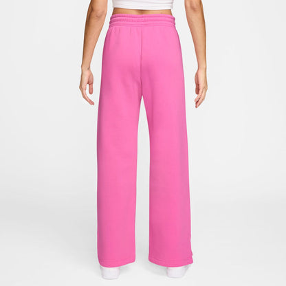 Pink fleece wide-leg pants with drawstring elastic waistband