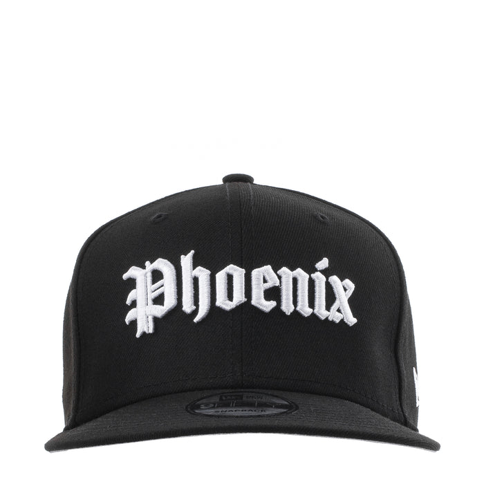 Black baseball cap with white Phoenix logo on front