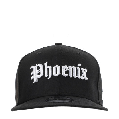 Black baseball cap with white Phoenix logo on front