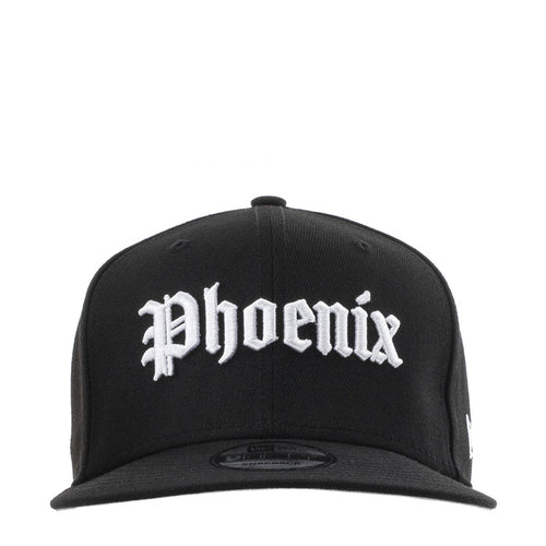 Black baseball cap with white Phoenix logo on front