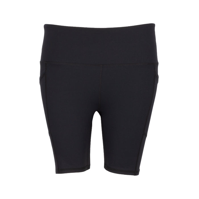 Women’s black high-waist bike shorts, smooth fitted design with wide waistband