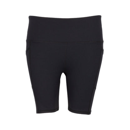 Women’s black high-waist bike shorts, smooth fitted design with wide waistband