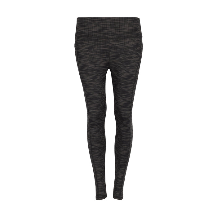 Women's full-length black patterned leggings with wide waistband