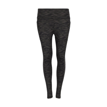 Women's full-length black patterned leggings with wide waistband