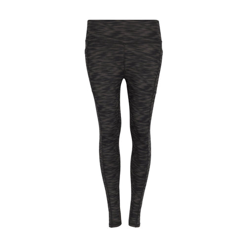 Women's full-length black patterned leggings with wide waistband