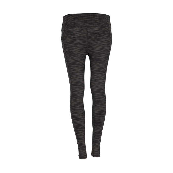 Women's black speckled full-length leggings with elastic waistband