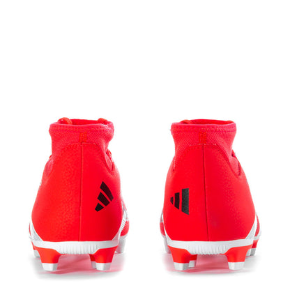 Red soccer cleats, back view, with black side logo and white outsole accents