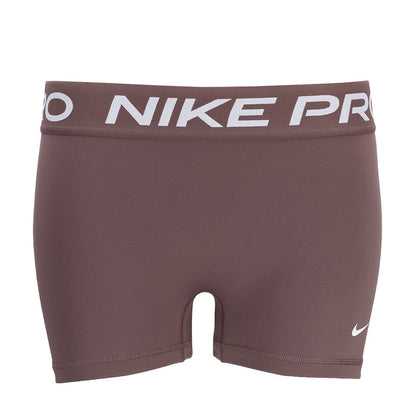 Women’s 3-inch performance shorts, dark mauve with Nike Pro elastic waistband.