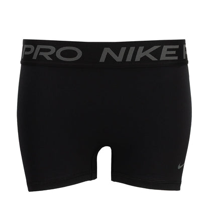 Black Nike Pro DF 3-inch women's compression shorts with elastic waistband logo